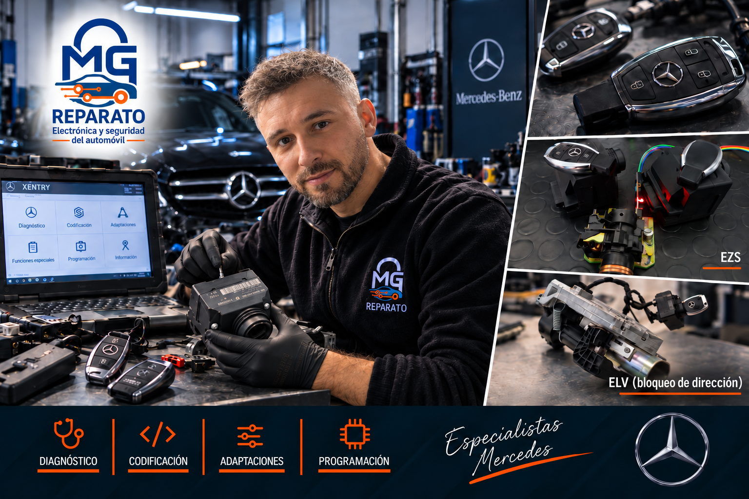 Técnico de MG Reparato especializado en Mercedes EZS, ELV, llaves e inmovilizador en Zaragoza