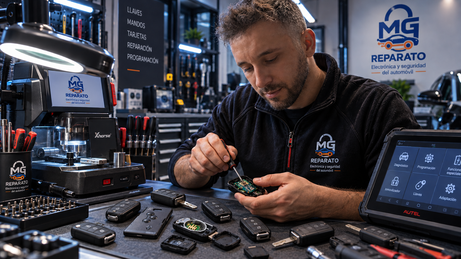 Técnico de MG Reparato reparando y programando llaves y mandos de coche en Zaragoza